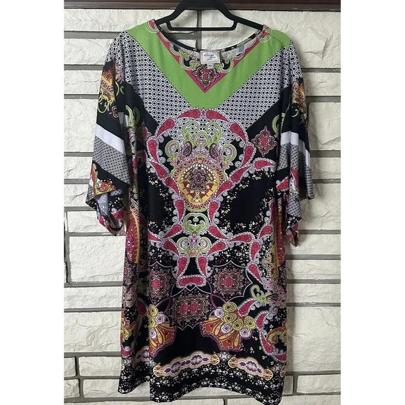 Beige by ECI Womens Size PXL Multi Color Dress Artsy 3/4 sleeve Geometric - Picture 1 of 7